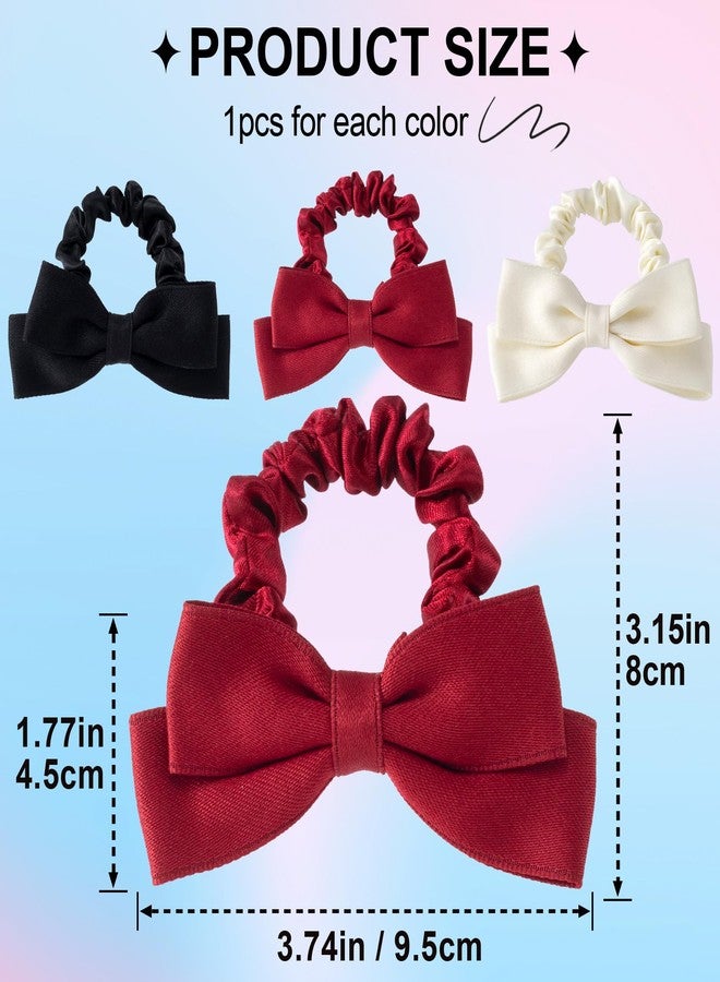 Mxxipp 3pcs Bow Hair Scrunchie for Women, Elastic Ribbon Bow Hair Ties, Bowknot Ponytail Holders Hair Accessories for Thick Thin Curly Straight Long Hair- Black & Red & White - Image 2